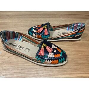 Alexandro Goti Womens Leather  Sandals Multi Color Woven Tassel Flats size 8